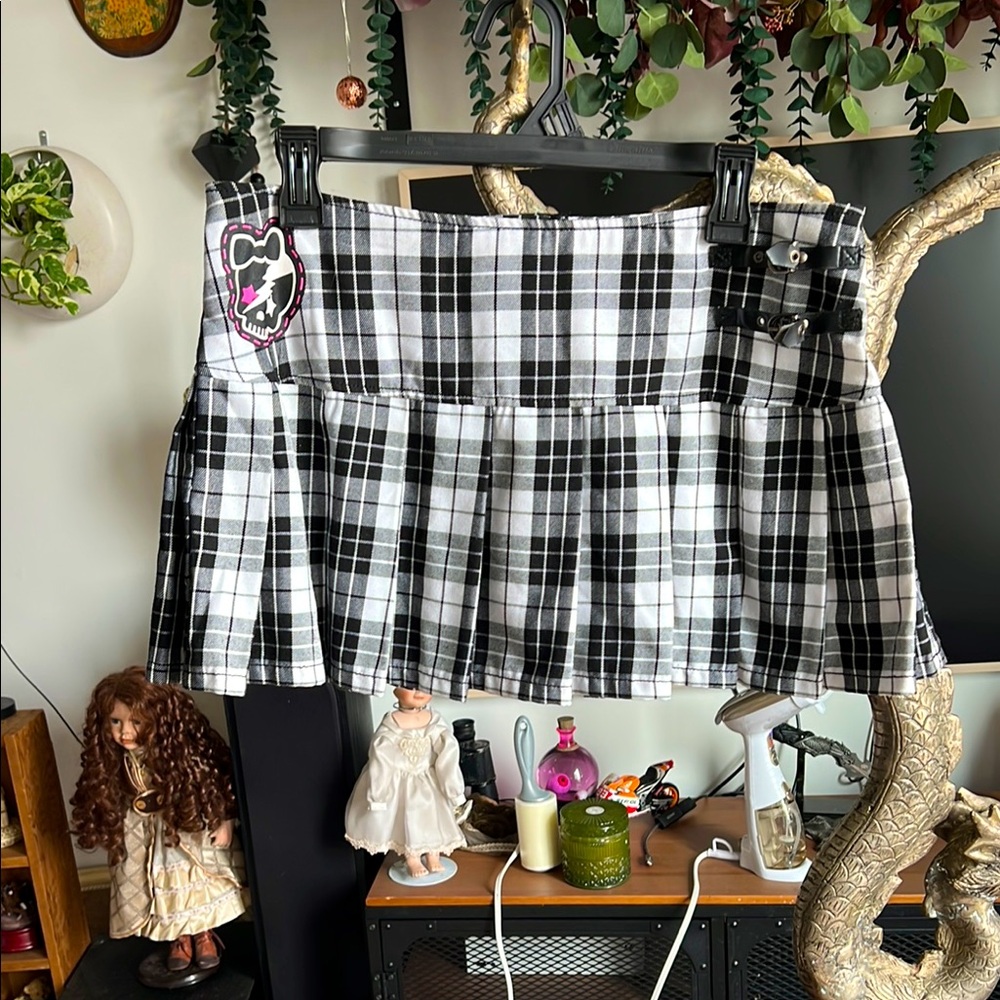 Abbey Dawn Black and White Plaid Mini Skirt with Buckle
